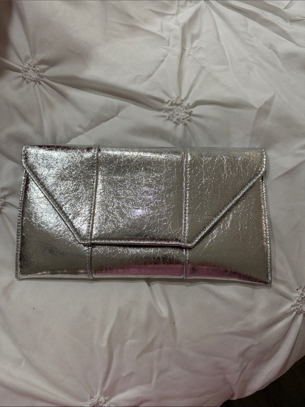 Silver Envelope Clutch - Metallic Evening Bag